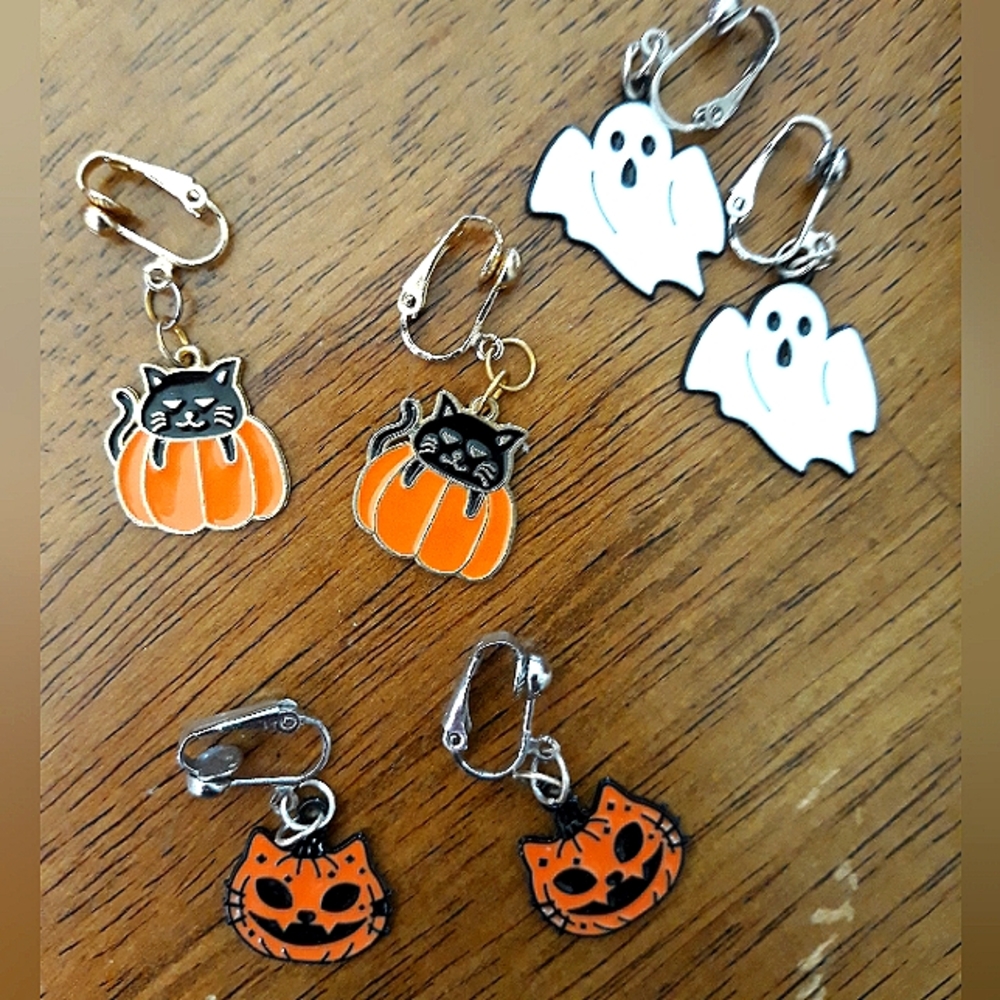 3 pairs Halloween 🎃 clip on earrings
